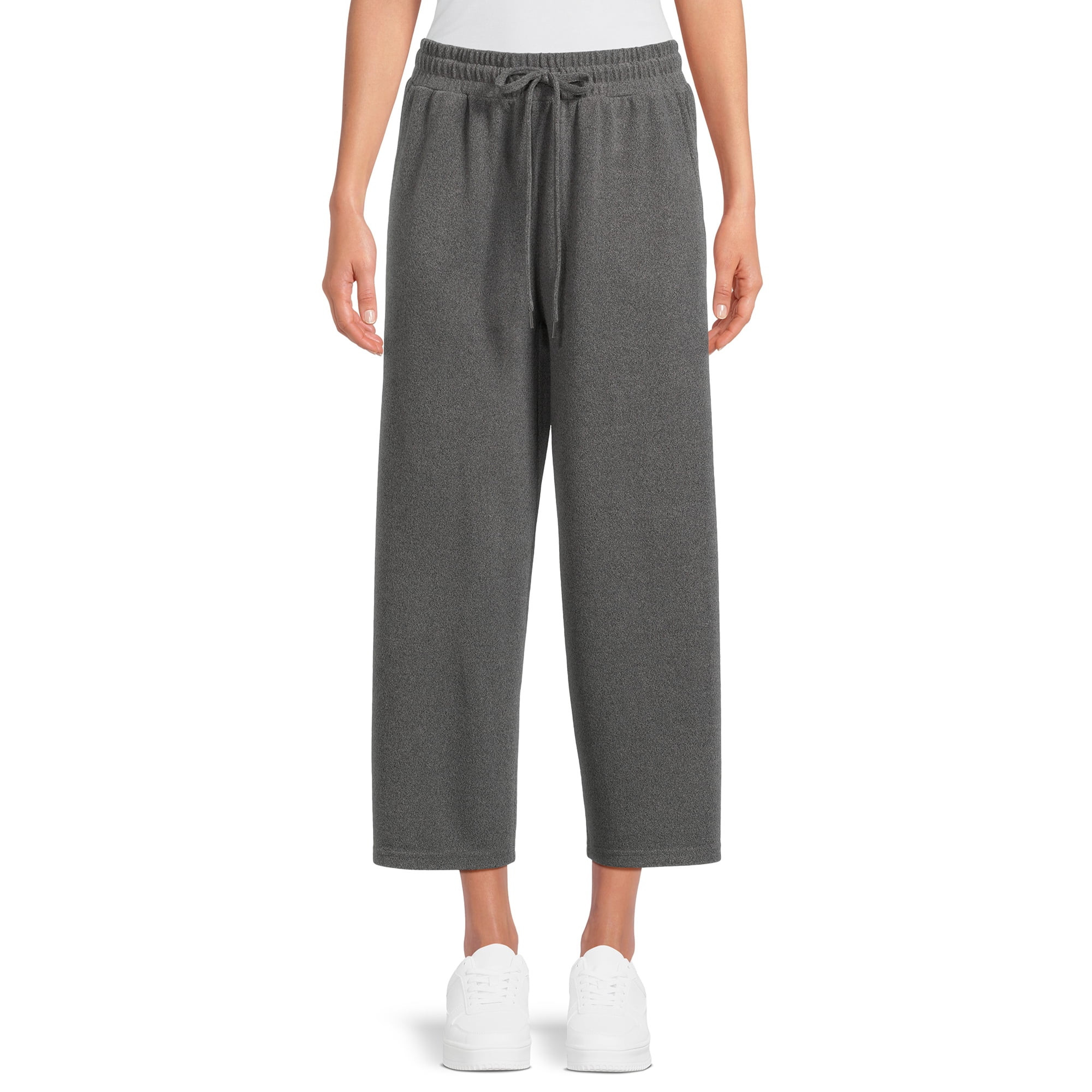 Time and Tru Women’s Mid-Rise Brushed Hacci Pull-on Cropped Wide Leg Pants | Walmart (US)