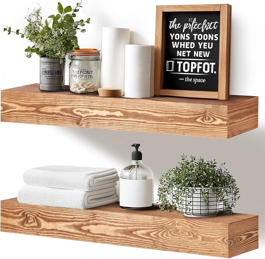 24x3x7 inch Floating Shelves Wall Mounted - Set of 2 Wood Rustic Solid Wood Wall Shelf - Heavy Du... | Amazon (US)