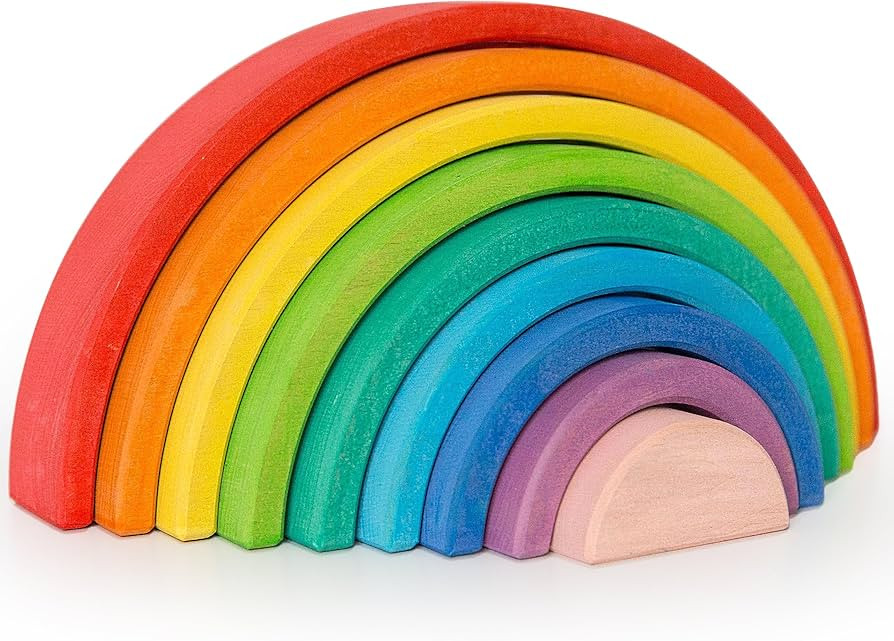 AVDAR 9Pcs Wooden Rainbow Stacker Toy, Montessori Nesting Puzzle for Kids, Rainbow Blocks | Amazon (US)