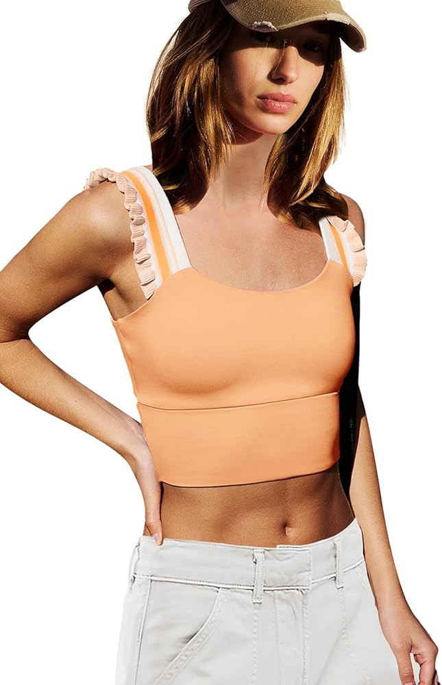 LAMISSCHE Womens Cropped Workout Tank Tops Padded Sports Bra Time Out Tank Ruffle Athletic Yoga G... | Amazon (US)