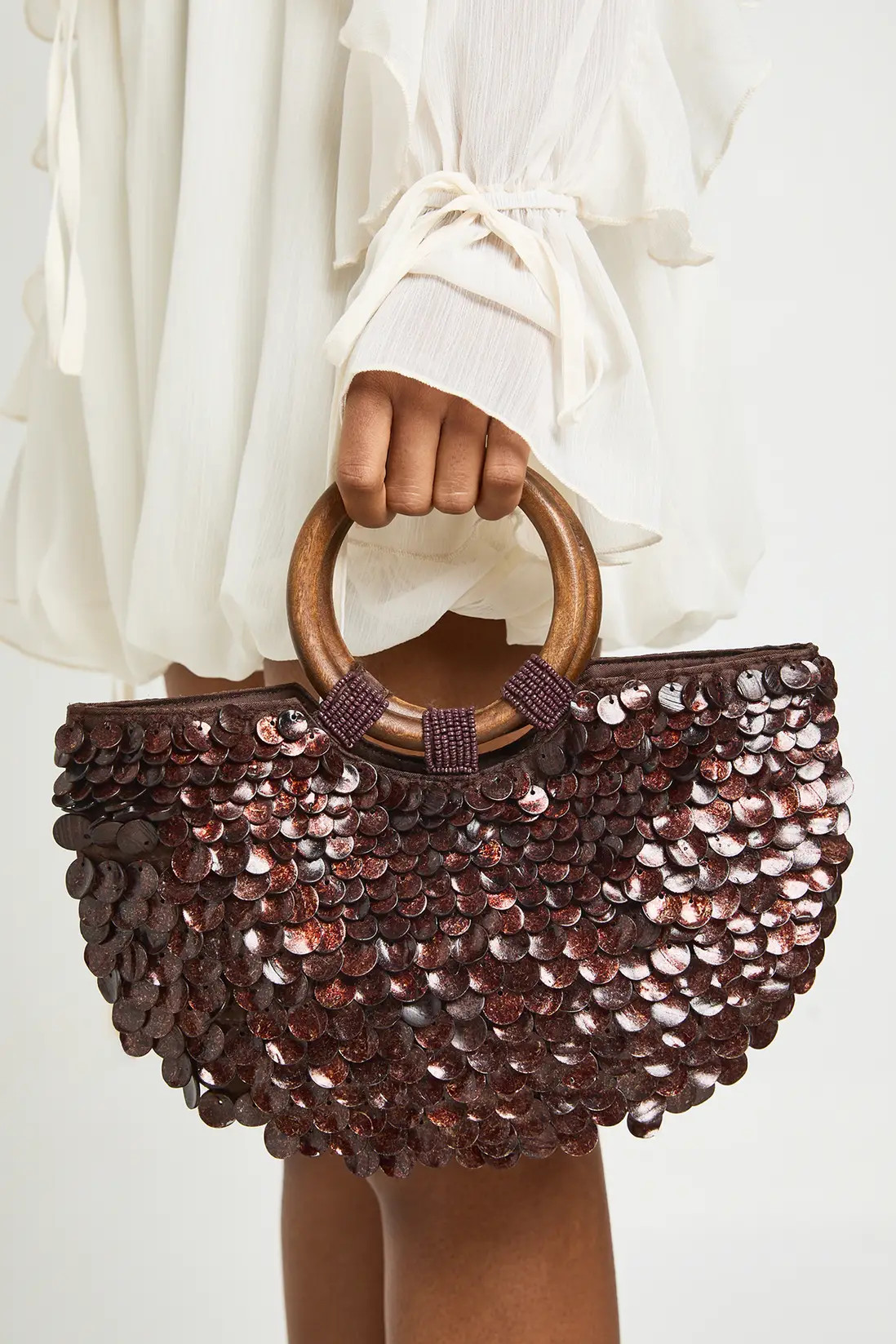 Chocolate Shell Detail Wooden Handle Grab Bag | Boohoo | Boohoo.com (UK & IE)