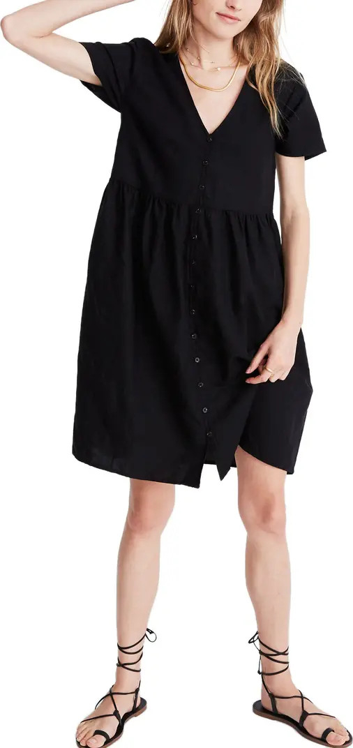 V-Neck Button Front Linen Blend Minidress | Nordstrom Rack