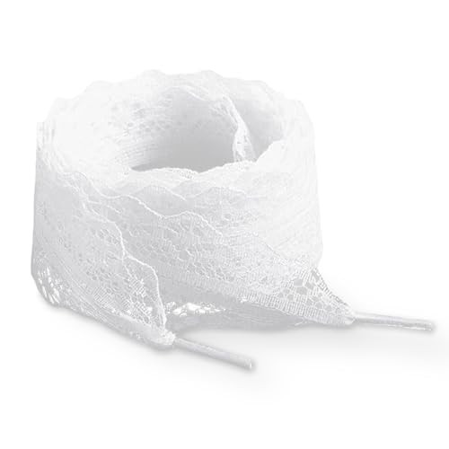 uadbau 2 Pairs Lace Shoelaces, 120cm Flat Ribbon Shoe Laces for Women, Fancy 3cm Wide Sneaker Shoelaces, Decorative and Comfortable – White | Amazon (US)