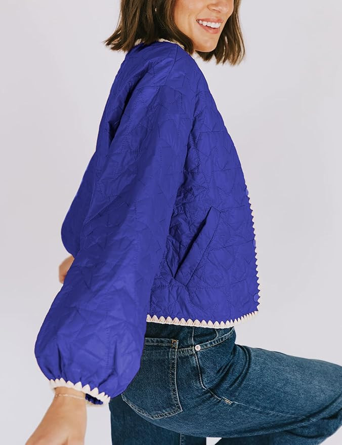 Women's Fall Jacket Lightweight Long Sleeve Cardigan Button Coat Outerwear Clothes Short Padded C... | Amazon (US)