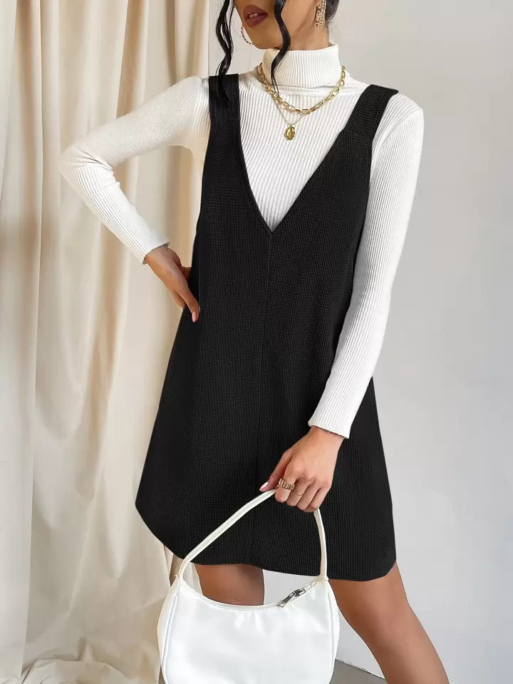 SHEIN Essnce Solid Overall Dress Without Sweater | SHEIN