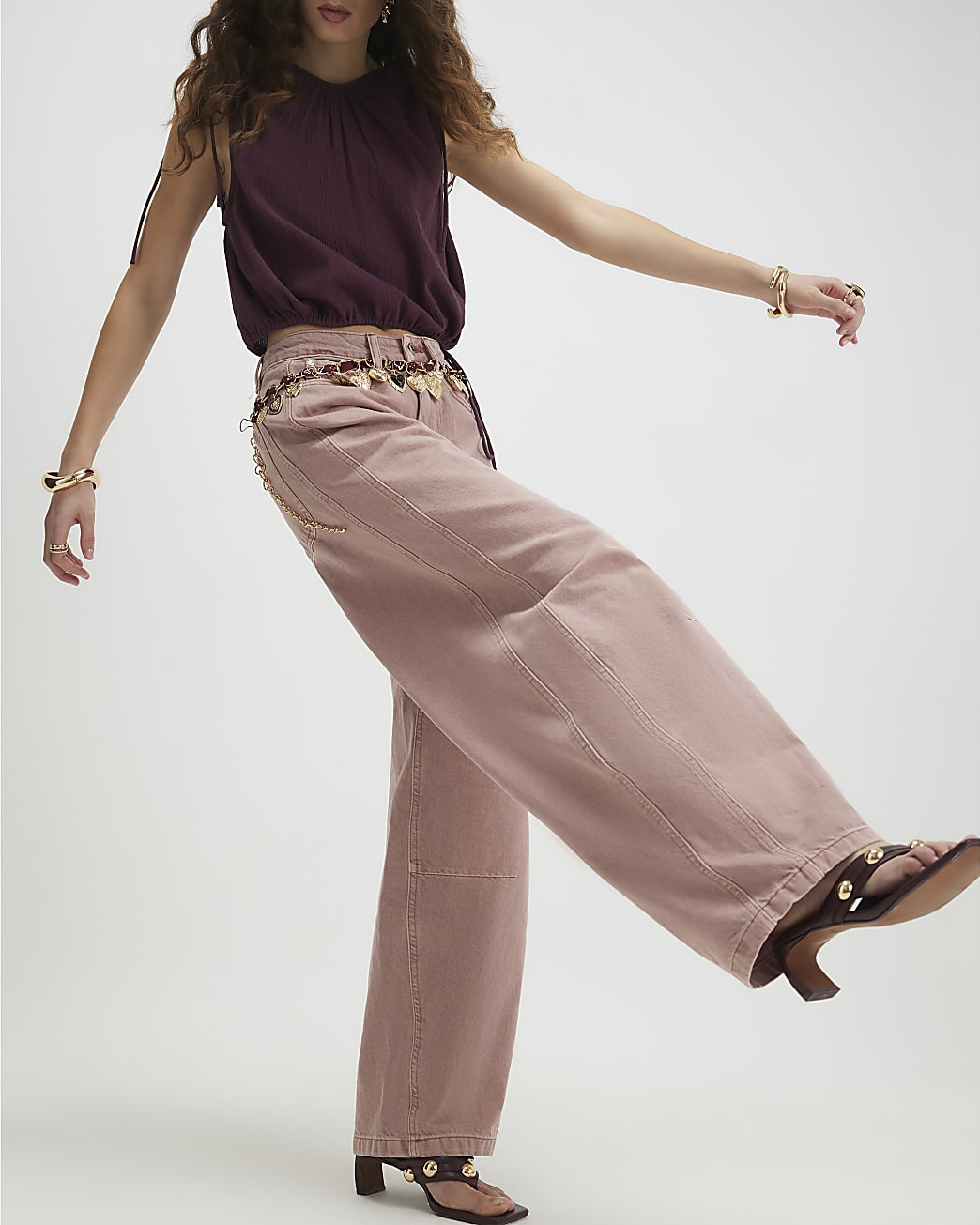 Pink High Waisted Balloon Leg Jeans | River Island UK & IE