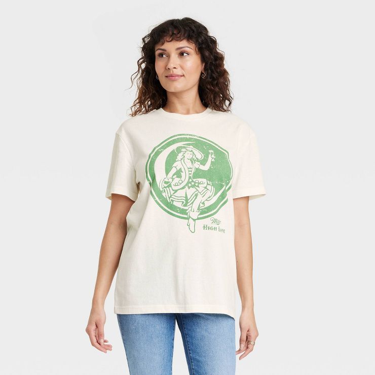 Women's Miller Lite Oversized Short Sleeve Graphic T-Shirt - Ivory | Target