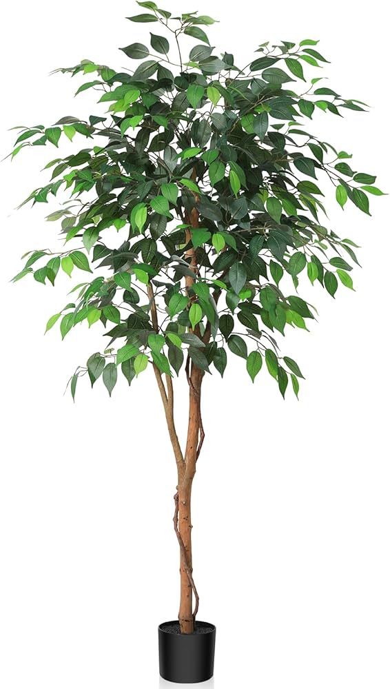 Kazeila 5 Feet Artificial Ficus Tree - Fake Silk Plants with Lifelike Leaves and Natural Wood Tru... | Amazon (US)