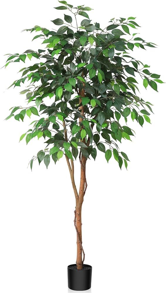 Kazeila 5 Feet Artificial Ficus Tree - Fake Silk Plants with Lifelike Leaves and Natural Wood Tru... | Amazon (US)