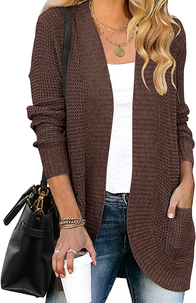 ZESICA Women's Long Sleeve Open Front Casual Lightweight Soft Knit Cardigan Sweater Outerwear | Amazon (US)