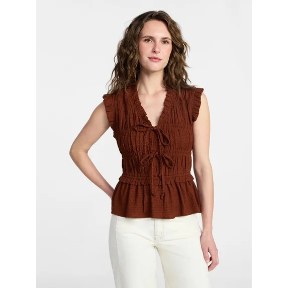 Time and Tru Women's Textured Tie Front Top, Sizes XS-XXXL | Walmart (US)