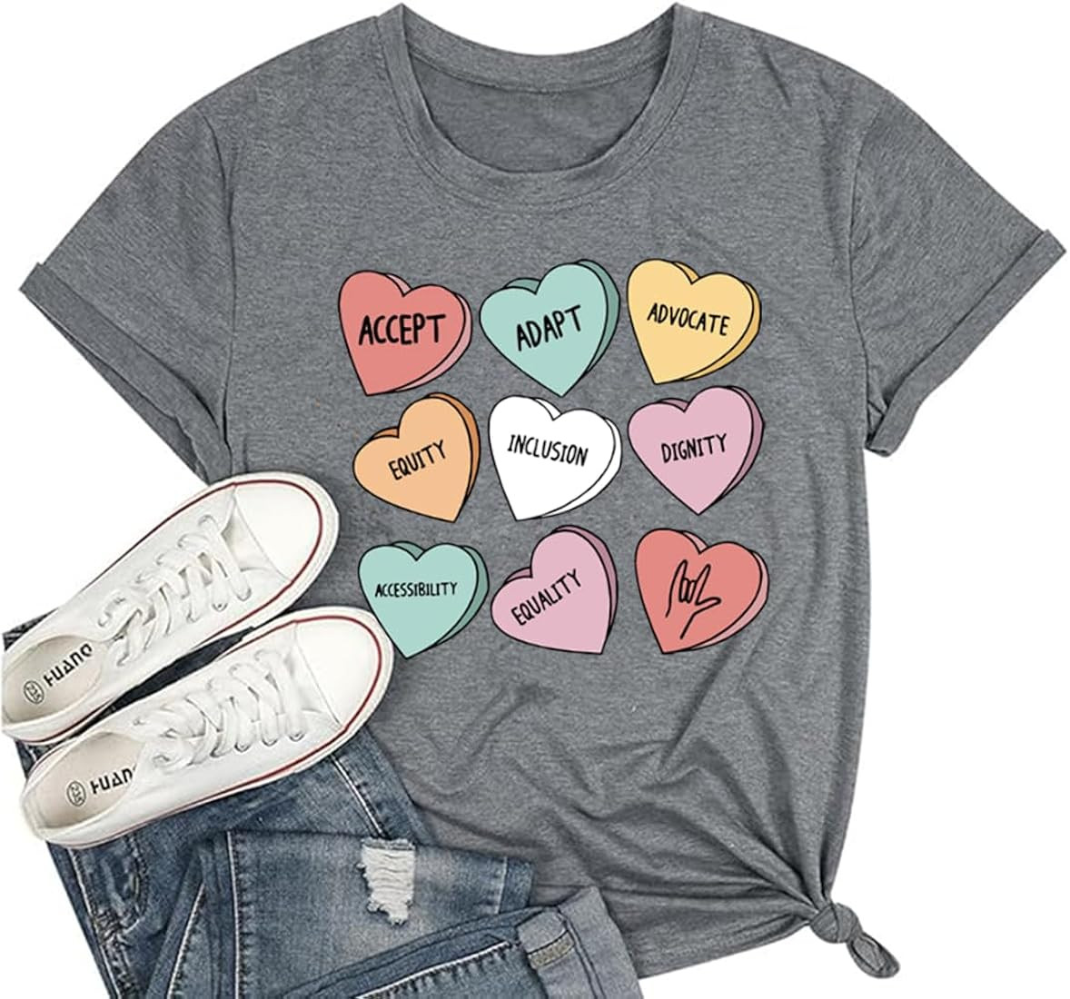 Ymoshoe Teacher Valentine's Day Shirt Positive Affirmations Candy Hearts T-Shirts Teacher Valenti... | Amazon (US)