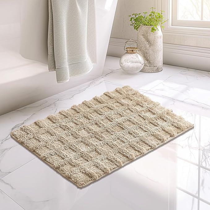 Bath Mat Beige 24''x 16'',Non Slip Small Bathroom Rugs,Boho Absorbent Bath Mat Bathroom Shower Ru... | Amazon (US)