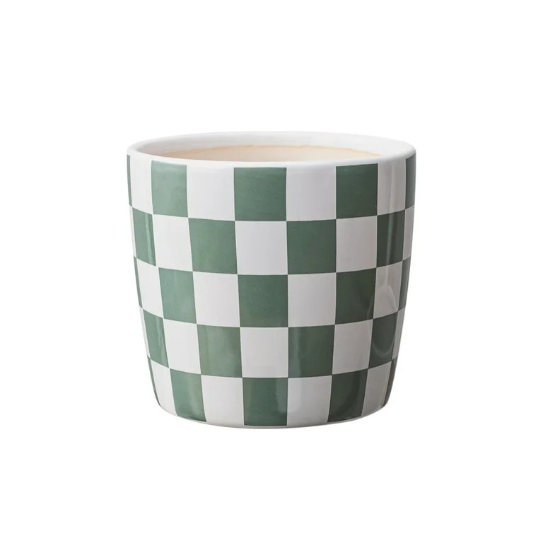 Mainstays 6 inch Green White Checkered Ceramic Planter | Walmart (US)