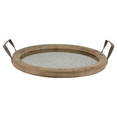 Stonebriar Round Rustic Wooden Tray with Distressed Mirror | Target