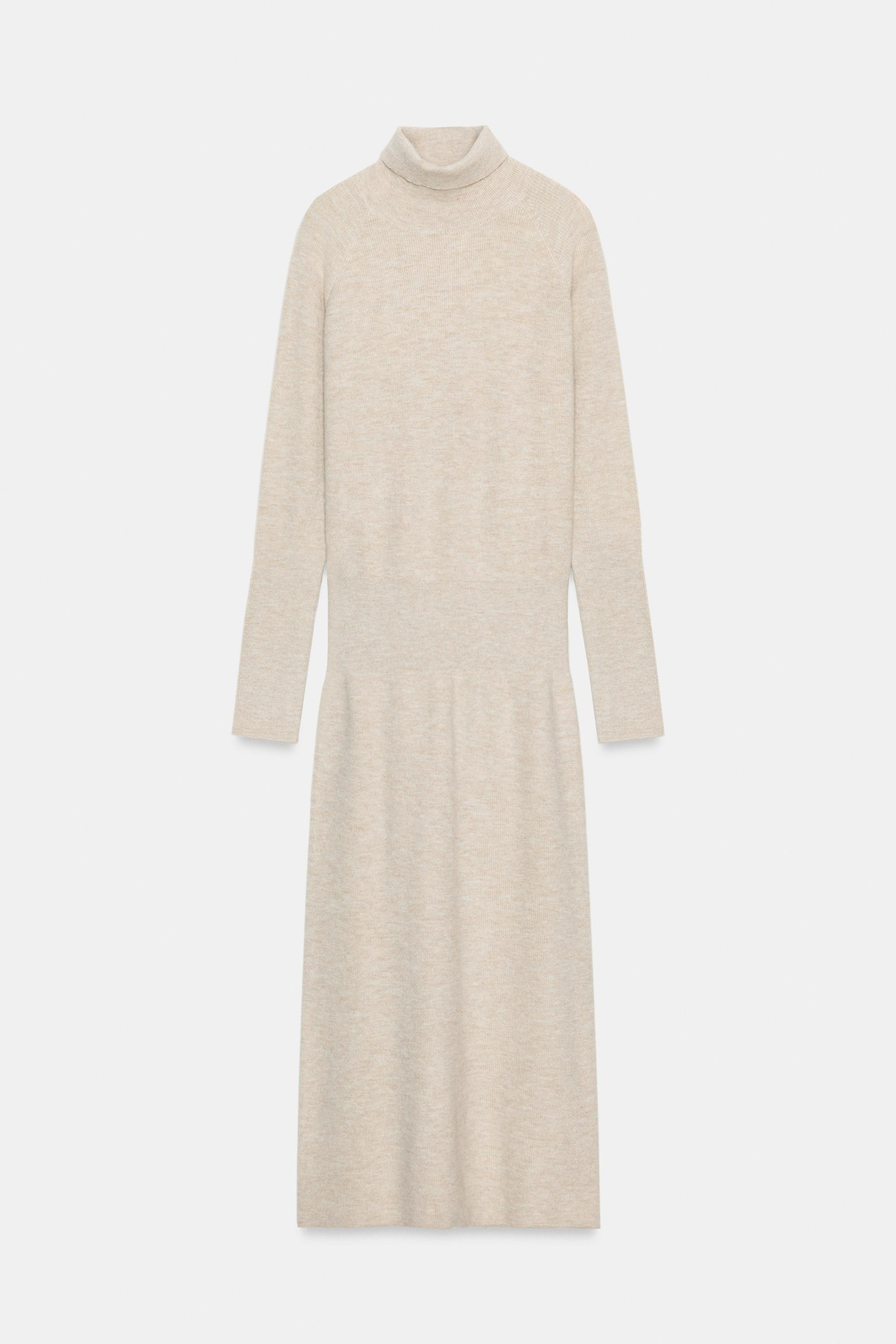 Plain knit dress with a high collar. Long sleeves with very wide armholes, narrowing towards the ... | Zara Canada