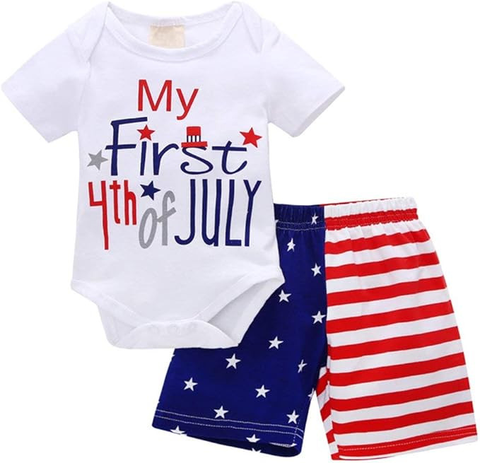 XFGLCK Newborn Infant Baby Boy 4th of July Shorts Set Short Sleeve Bodysuit + Stars Stripe Short ... | Amazon (US)
