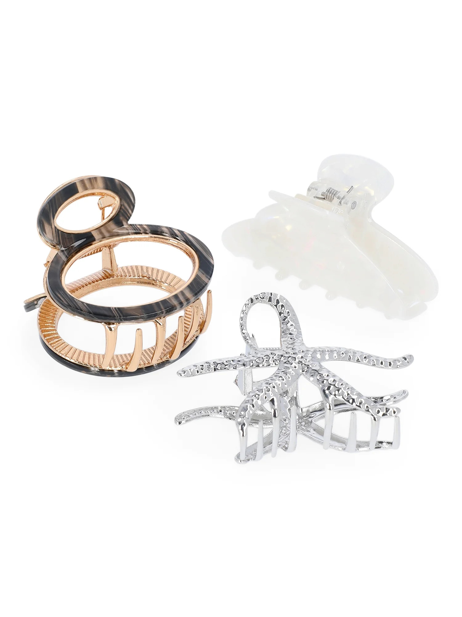 Time and Tru Women's Metal and Acrylic Claw Clip Set, 3-Piece | Walmart (US)