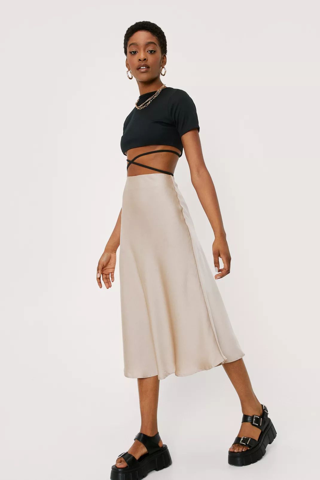 Satin Bias Cut Hem Midi Skirt | NastyGal (UK, IE)