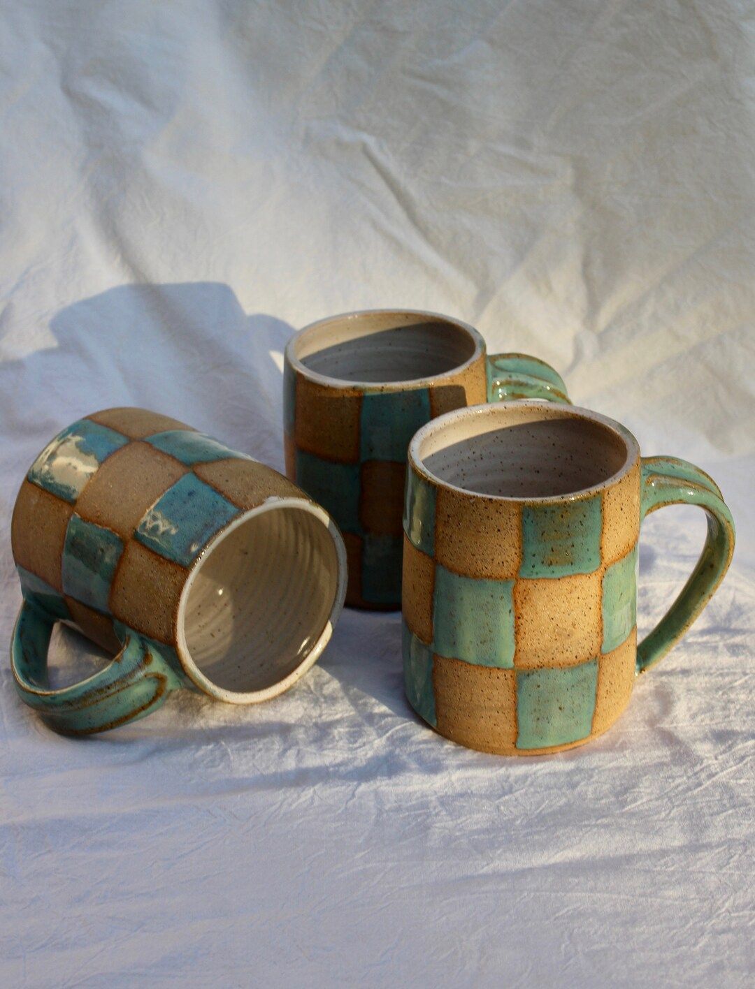 Checkered Ceramic Mug - Etsy | Etsy (US)
