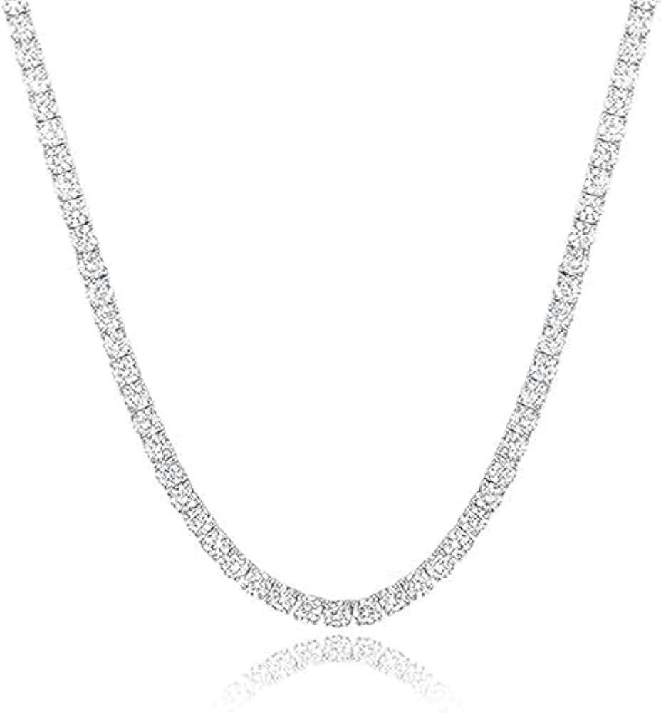Pretty Jewels08 925 Sterling Silver Tennis Necklace, 18-Inch, Round Cut Lab Created Diamond, 4mm,... | Amazon (US)