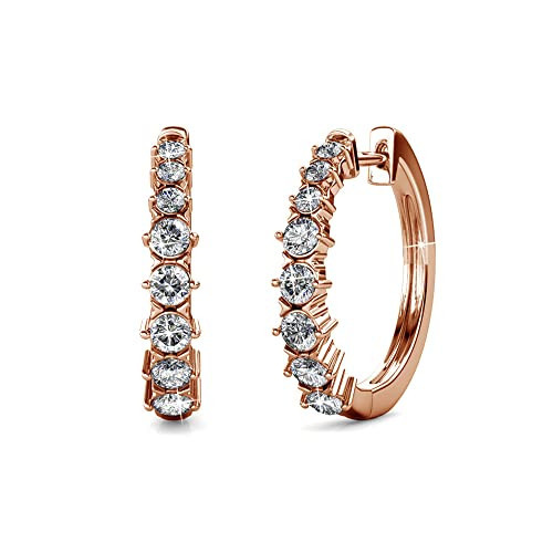 Cate & Chloe Claire 18k Rose Gold-Plated 20mm Silver Hoop Earrings with Simulated Diamond Crystals, Small Elegant Hoops, Hypoallergenic Jewelry for Women Gift for Her on Christmas, Anniversary | Amazon (US)