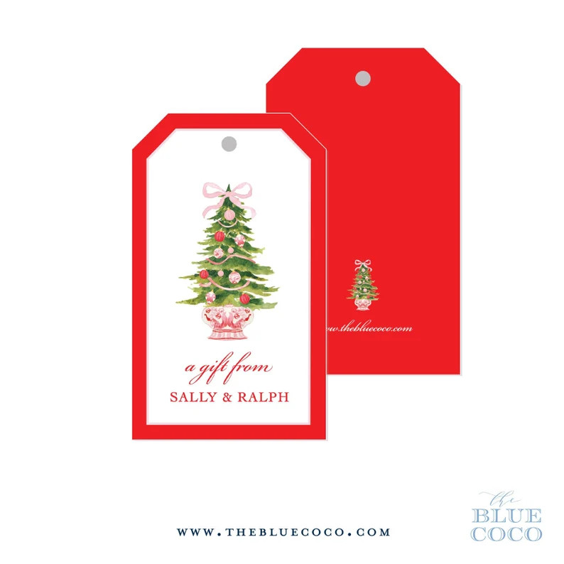 Pink Chinoiserie Christmas Tree Gift Tags |  Set of 16 | Etsy (US)