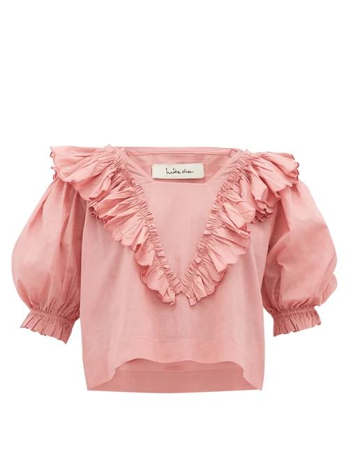 Innika Choo - Anita Eayte Ruffled Cotton Blouse - Womens - Light Pink | Matches (UK)