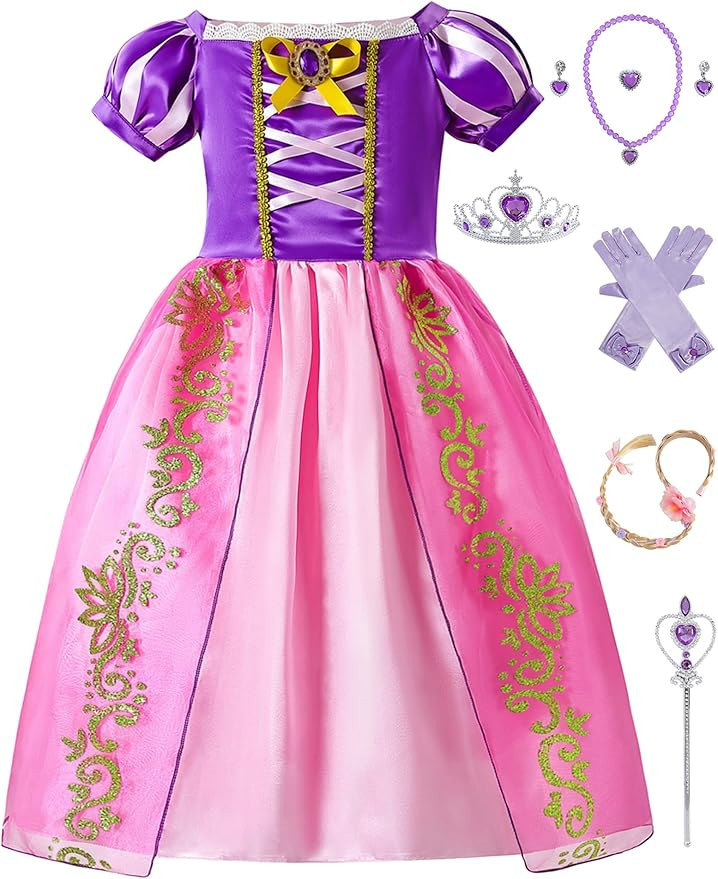 knemmy Tangled Costume for girl Rapunze Cosplay outfit Princess Dress Halloween | Amazon (US)