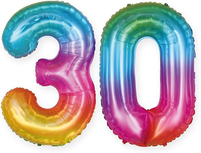 Number 30 Balloons 40 Inch Jumbo Rainbow Jelly 30 Mylar Foil Party Balloons for 30th Birthday Par... | Amazon (US)