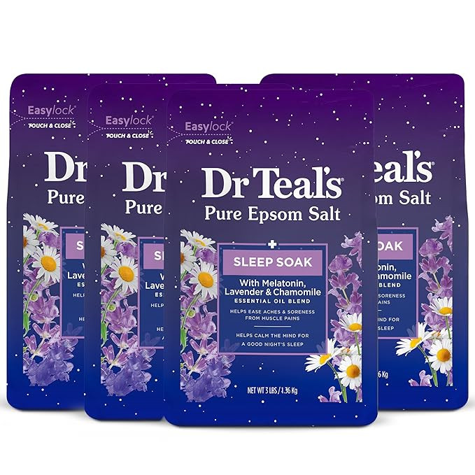 Dr Teal's Pure Epsom Salt, Melatonin Sleep Soak With Essential Oil Blend, 3 Pound (Pack of 4) | Amazon (US)