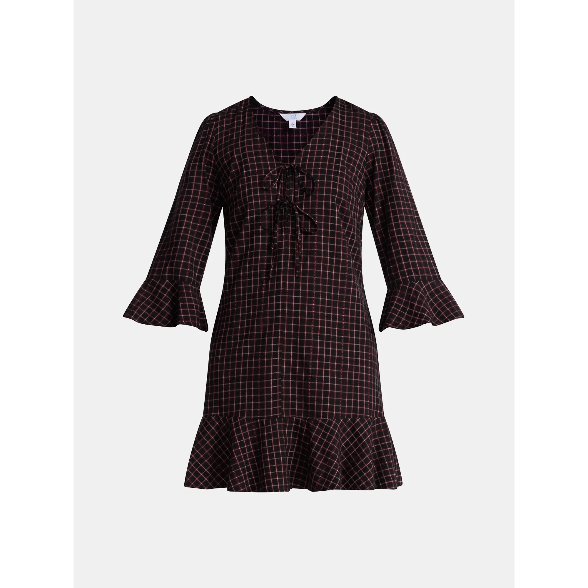 Time and Tru Women's Plaid Tie Front Mini Dress, Sizes XS-XXXL | Walmart (US)