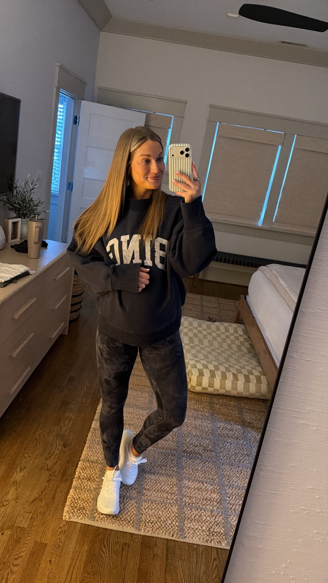 Large sweatshirt, size 4 leggings 

#LTKBump #LTKTall #LTKActive