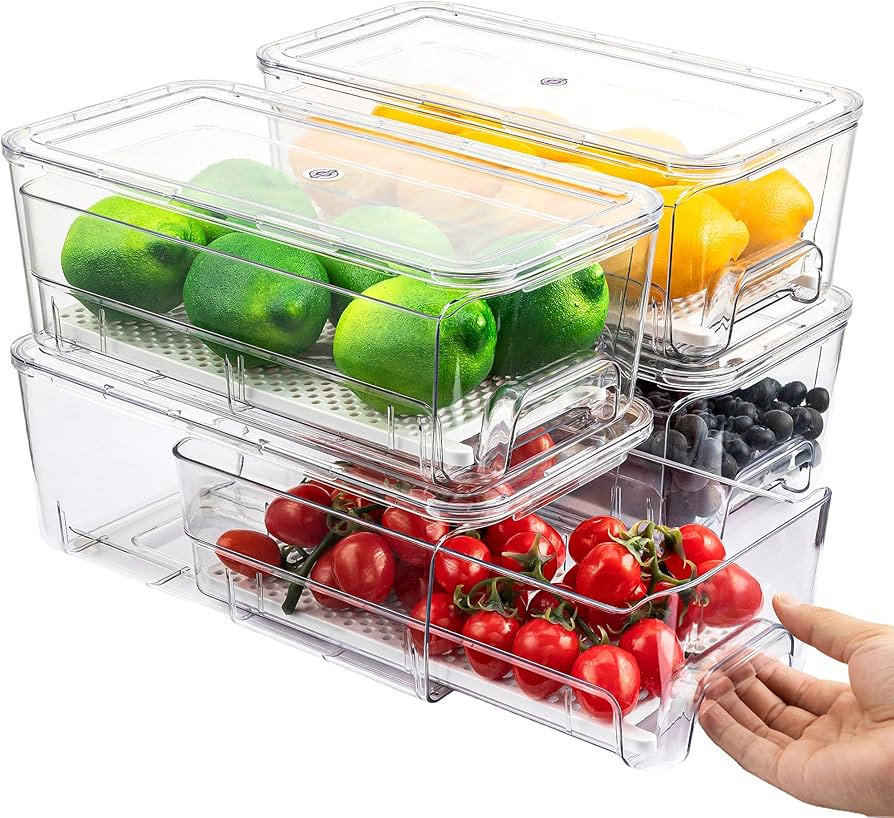 Imncya 4 Pack Fridge Organizer Drawers Bins, Clear Stackable Pull Out Refrigerator Drawer Organiz... | Amazon (US)