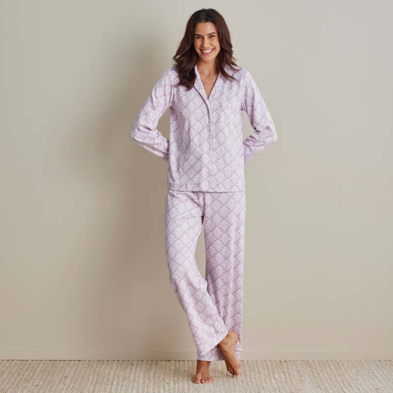 Printed Pima Cotton Women's Button-Down Pajama Set - Lisbon Mauve, XXL | The Company Store