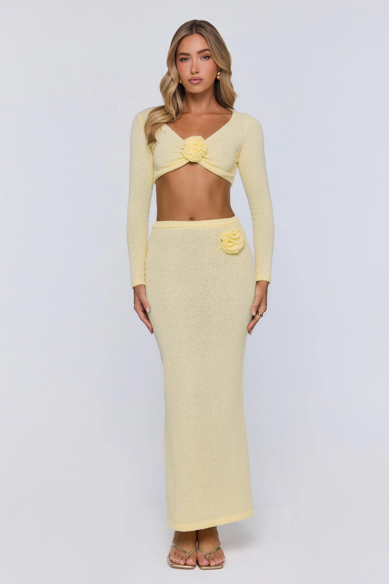 Sun Rose Knit Maxi Skirt Yellow | Hello Molly (US)
