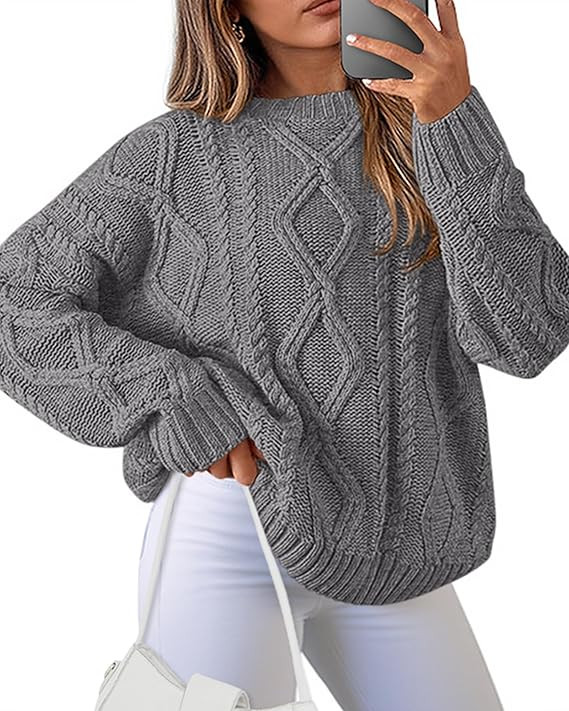 BTFBM Casual Women Long Sleeve Sweater 2026 Fall Ribbed Knit Pullover Loose Crewneck Cable Sweate... | Amazon (US)