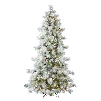 Holiday Living 7.5-ft Flocked Snowy Berkshire Pre-lit Artificial Christmas Tree with White LED Li... | Lowe's