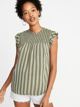 Smocked-Yoke Slub-Weave Flutter-Sleeve Top | Old Navy | Old Navy CA