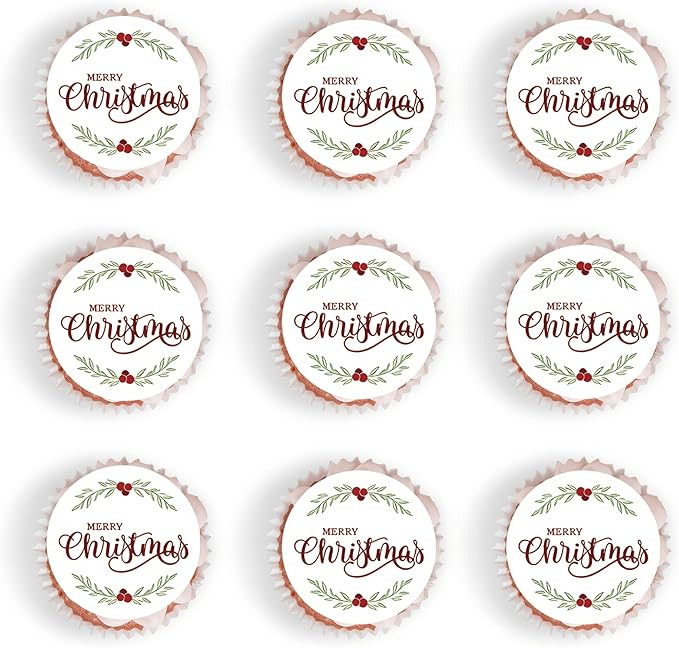 40 Pcs Edible Merry Christmas Cupcake Toppers Wafer Paper Picks for Baby Shower, Christmas Party,... | Amazon (US)