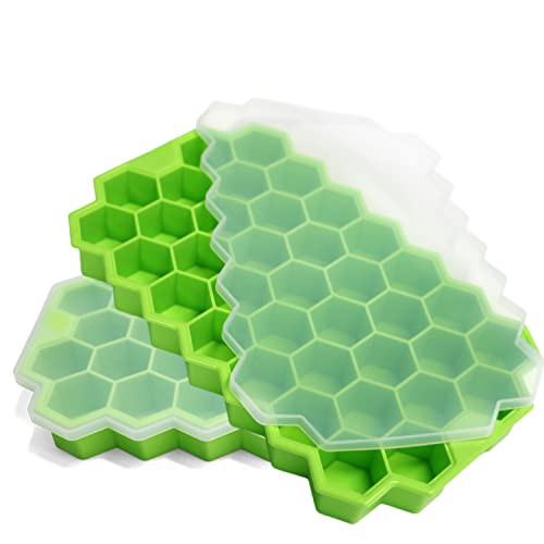 Ice Cube Trays for Freezer with Lid-Silicone Ice Cube Tray with Lid Ice Maker 2 Packs Green,Easy-Release Reusable Ice Cube in Organizer Bins or Ice Bucket for Cocktail bar or Iced Coffee Cup | Amazon (US)