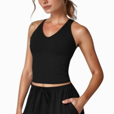 Anna-Kaci Active Women's Cropped Active Tank Top with Built-In Bra and Racerback Design - Large, Black | Target