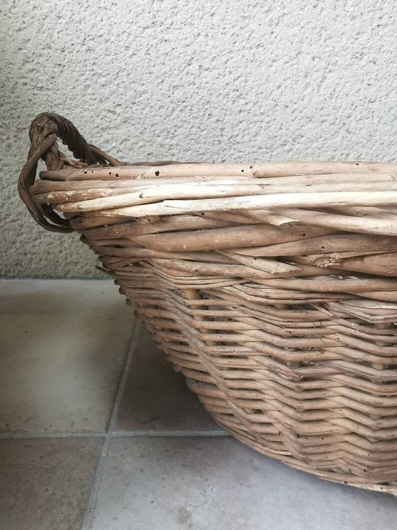 Huge French wicker basket, round antique handcrafted basket, old French laundry basket, log baske... | Etsy (CAD)