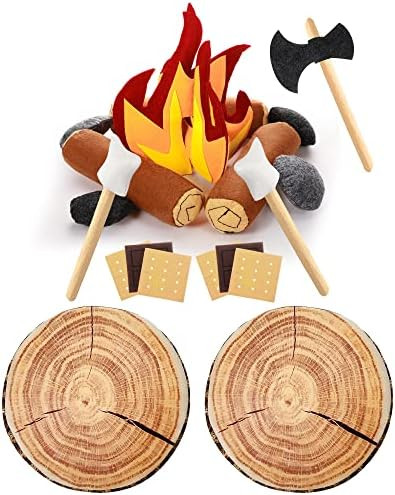 Civaner 17 Pcs Pretend Camping Play Set, 2 Decorative Round Throw Pillow, Toys Safe Fake Campfire Pl | Amazon (US)