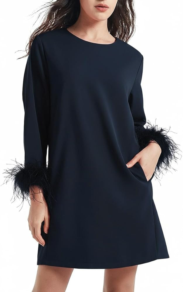 D-Sun Women Feather Dress 3/4 Sleeves Cocktail Dresses | Amazon (US)