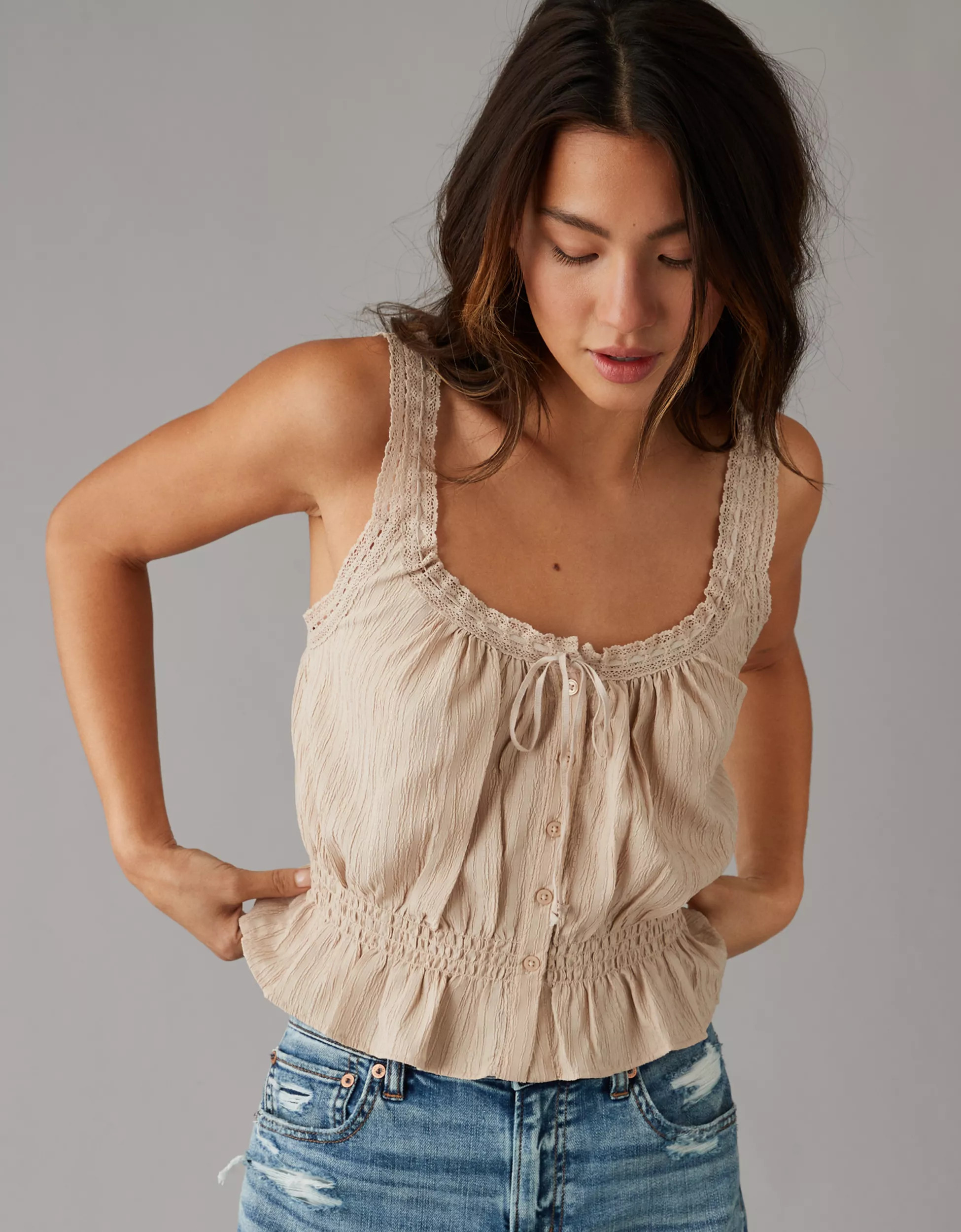AE Button-Up Lace Cami | American Eagle Outfitters (US & CA)