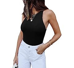 REORIA Women’s Sexy Sleeveless Racer Back Halter Neck Bodysuit Tank Tops | Amazon (US)