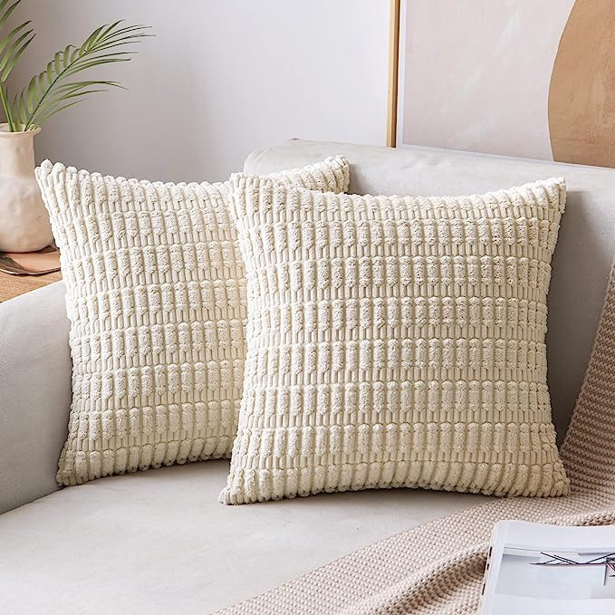 MIULEE Pack of 2 Corduroy Decorative Throw Pillow Covers 18x18 Inch Soft Boho Striped Pillow Cove... | Amazon (US)