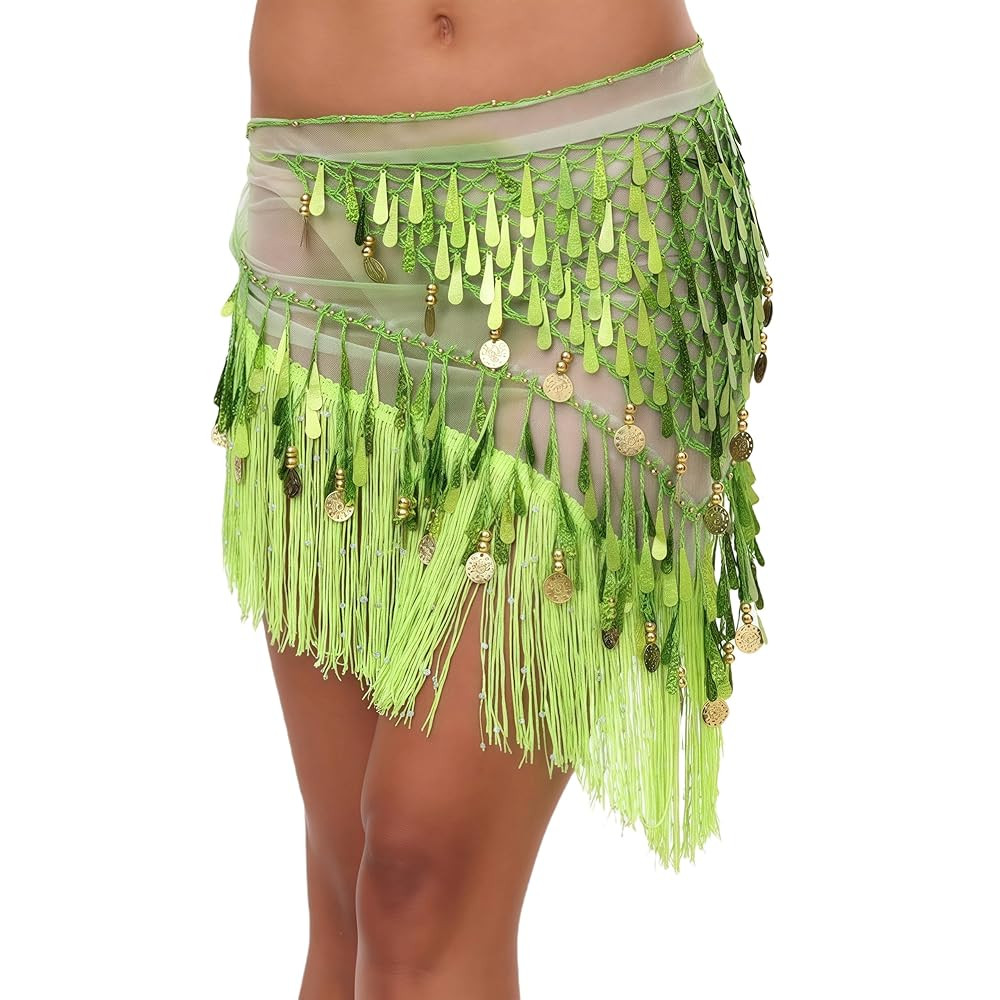 MUNAFIE Belly Dance Hip Scarf with Tassels Sequins, Triangle Coins Wrap Skirt Music Festival Clot... | Amazon (US)