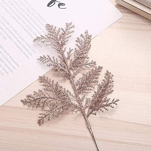 Pectt 10Pcs Artificial Christmas Glitters Leaves Picks, Rose Gold Simulated Tree Branch Spray Christ | Amazon (US)
